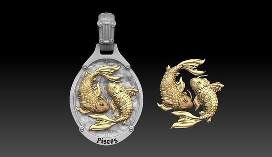fish zodiac pendant simbol pattern horoscope astrological sign metal jewel jewelry chain gold necklace star pendants libra pisces sea water 3d print model - Mito3D
