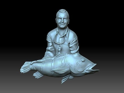 fisherman fish fishing sea ocean fisher cnc angling art bas relief catch 3d print model - Mito3D