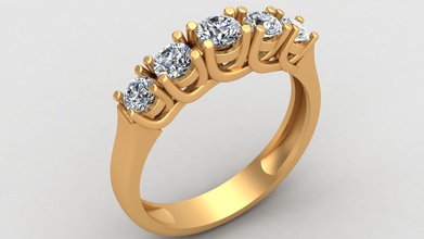 cinco pedra de gema engajamento casamento, anel ouro jóias diamante brilhantes 5 anos gem casamento o a mulher garota moda humanos printable banda beleza anéis 3d print model - Mito3D