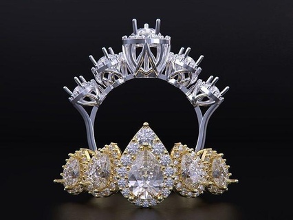 pedra pera diamante anel argolas Casamento noivado jóias joalheria amarelo ouro rosa branco luxo imprimível brilhante gema jóia 3d print model - Mito3D