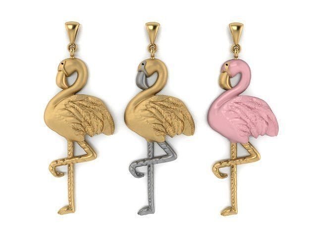 flamingo pendant gold jewelry printable diamond sterling necklace fashion beauty bird women pendnat cad shayeste design silver phoenix animal zbrush sculpture jewel pendants 3D print model - Mito3D