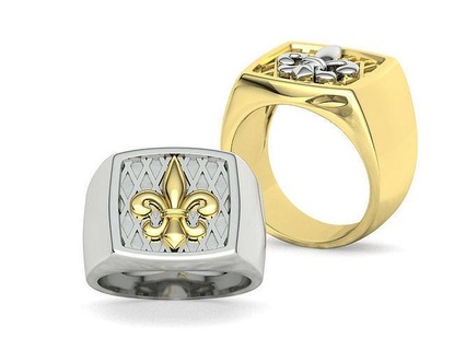 fleur de lis signet ring cushion top men signet ring 10-12us signet ring jewelry hollowed ring fleurdelis ring men ring signets classic men signet rings mens ring lord ring france signet usa canada united states ring jewellers france mexico spain europe wax model rings  3d print model - Mito3D