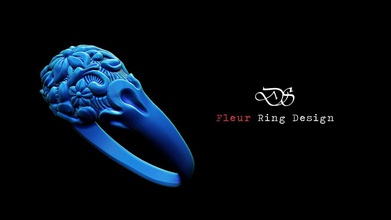 fleur dome zbrush ring jewelry art abstract design custom 3dprint printable sculpted flower silver castable rings 3d print model - Mito3D