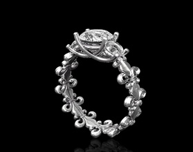 fleur lis anello gioielli 3d stampabile obj tre pietre anelli oro argento disco di platino la sterlina diamante elegante donne lily fiore moda preziose gemma brillante 3d print model - Mito3D