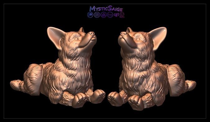 flexy corgi - print place supports articulated articulating flexible link toy wiggle fidget printinplace nosupports cute dog animal pet fluffy derp adorable mysticsaige art sculptures 3D print model - Mito3D