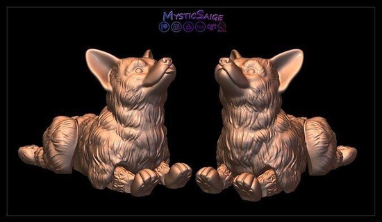 flexy corgi - print place supports articulated articulating flexible link toy wiggle fidget printinplace nosupports cute dog animal pet fluffy derp adorable mysticsaige art sculptures 3d print model - Mito3D