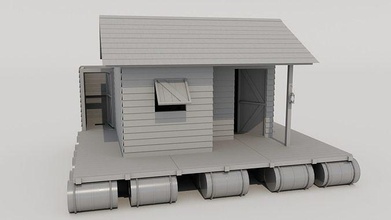 flotante casa exterior arquitectura edificio ventana pueblo choza agua madera interior 3d print model - Mito3D