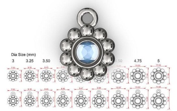 çiçek eğim Ayarlamak kolye boncuk stil 9 farklı taş boyutları mücevher küpe çerçeve ayar elmas güzel hediye Zincir 3d print model - Mito3D