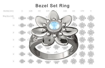 floral bezel set ring - 9 stone sizes x 7 63 rings jewelry jewellery jewel gold silver sterling 925 gift flower lovely fashion diamond gem setting 3d print model - Mito3D