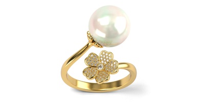 floral de contournement l'anneau bijoux bypass la cerise blossom mikimoto mer pearl le diamant gem bague en japon imprimable 3d rhinocéros or fleur copie les anneaux 3d print model - Mito3D