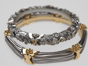 floral circlet wedding band - original flowering wreath crown bracelet wristband bangle armlet silver cnc art jewelry rings ring design 3d print model - Mito3D