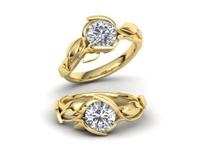 design floral anel de noivado 1ct pedra delicada modelo 3d jóias folhas o engajamento delicado deixa a moda cad eua diamante canadá corte redondo natureza ouro precioso anéis 3d print model - Mito3D