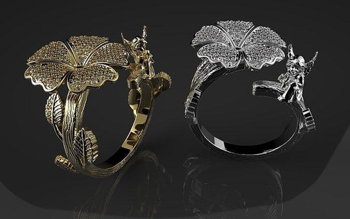 Blume Engel Ring Schmuck Luxus Kunst Gold Platin Symbol Silber Juwel brillant Diamant Mode Schönheit Ringe 3d print model - Mito3D