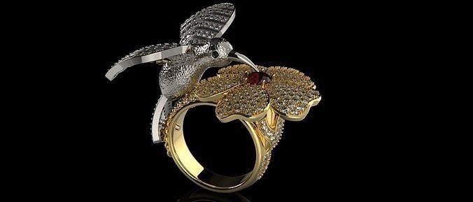 fleur oiseau bague bijoux platine luxe or gemme art argent imprimable brillant diamant mode beauté saphir rubis anneau 39 anneaux 3d print model - Mito3D
