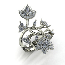 fleur floraison bague bijoux mode marquise gemme diamant imprimable printready soutien nurbs rhinocéros matrice anneaux 3d print model - Mito3D