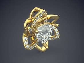 spilla a fiore con diamante centrale cad 5167 gioielli brillante il design dettaglio di fidanzamento gemma oro gioiello disco platino stampabile anello anelli argento matrimonio spille 3d print model - Mito3D