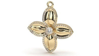 blume diamanten anhänger schmuck druckbar 3d diamant juwel halskette brillant platin gold silber design zart klassisch 3d print model - Mito3D