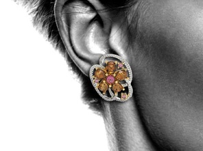 flower earring jewelry precious luxury fashion silver printable sterling diamond gem jewel woman earrings 3d print model - Mito3D
