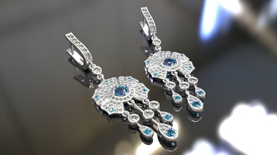flower earrings gold silver petal plant gemstone drop jewelry jewel gem brilliant sapphire brillant 3d print model - Mito3D