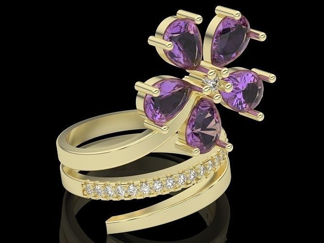 fleur engagement bague argent or impression 3d modèle bijoux diamant mariage anneaux gemme fleurs imprimable brillant conception 3D print model - Mito3D
