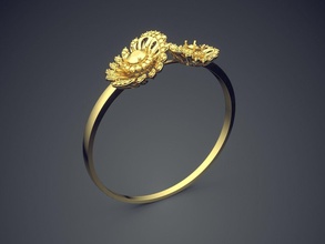 motivo de flor pulseira cad-4864 jóias brilhantes o cad design detalhe diamante engajamento gem ouro jóia platina printable anel anéis prata casamento pulseiras 3d print model - Mito3D