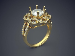 motivo de flor anel diamantes cad-6234 jóias brilhantes o cad design detalhe diamante engajamento gem ouro jóia platina printable anéis prata casamento 3d print model - Mito3D