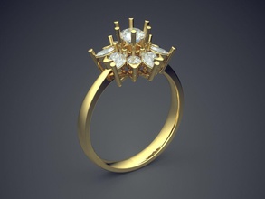 motivo de flor anel diamantes cad-6811 jóias brilhantes o cad design detalhe diamante engajamento gem ouro jóia platina printable anéis prata casamento 3d print model - Mito3D