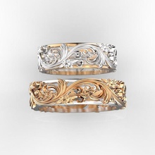 flor ornamenr anillos de pareja la joyería anillo los joya imprimible el boda oro 3d print model - Mito3D