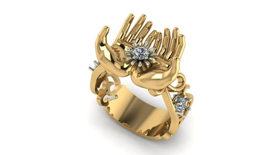 flor de palma anillo la joyería oro precioso el platino lujo gem brillante colgante decoración riqueza plata imprimible diamante moda tendencia dedo libre los anillos 3d print model - Mito3D