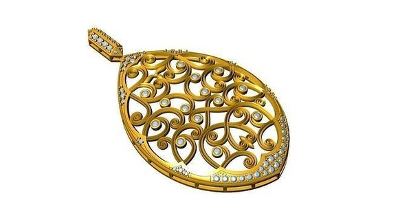 flower pendant gold art necklace silver jewellery diamonds gems cad design matrix rhino traditional jewelry pendants 3d print model - Mito3D