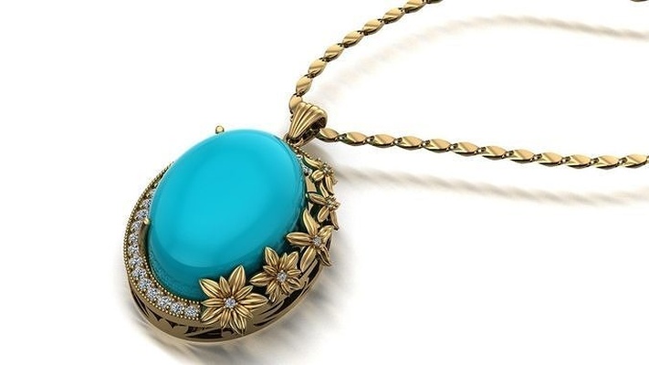 flower pendant turquoise stone gem fashion ring women woman necklaces silver gold blue diamond shining sterling jewellery brilliant jewelry pendants 3d print model - Mito3D