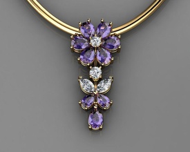 flower pendant women jewelry gold pandant engagement wedding gem gemstone sapphire amethyst topaz emerald diamond pendants 3d print model - Mito3D