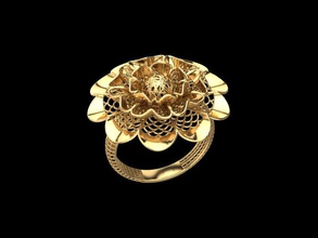 floral anel ouro joalheria jóias impressão prototipagem fundida flor gema moda moderno prata luxo diamante casamento solitário banda noivado argolas 3d print model - Mito3D