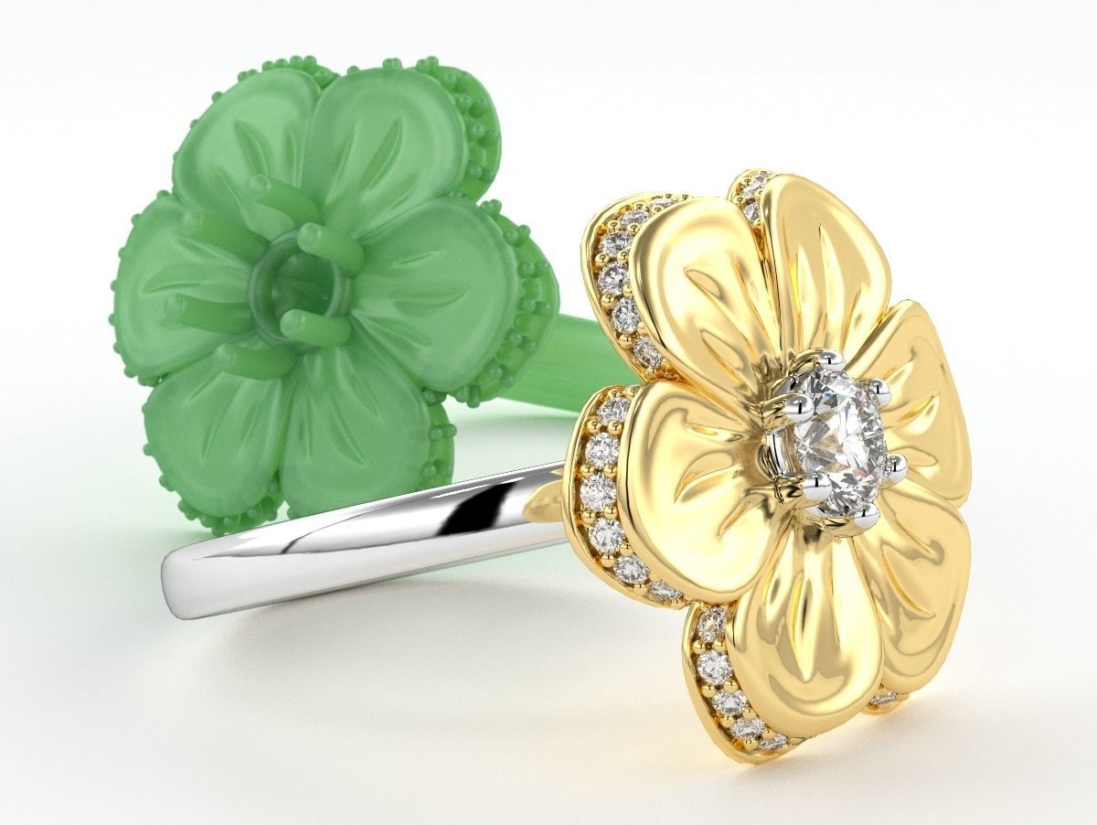 Blume ring Schmuck 3d 3dring band genial cad diamond engagement floral gem Edelsteine bedruckbar ist Ringe Hochzeit Verbindung Mode Sammlung Schönheit solitaire 3D print model - Mito3D