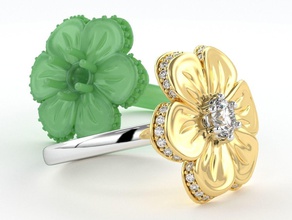 anillo flor la joyería 3d 3dring de banda brillante cad el diamante compromiso floral gem las gemas imprimible los anillos boda compuesto moda colección belleza solitaire 3d print model - Mito3D