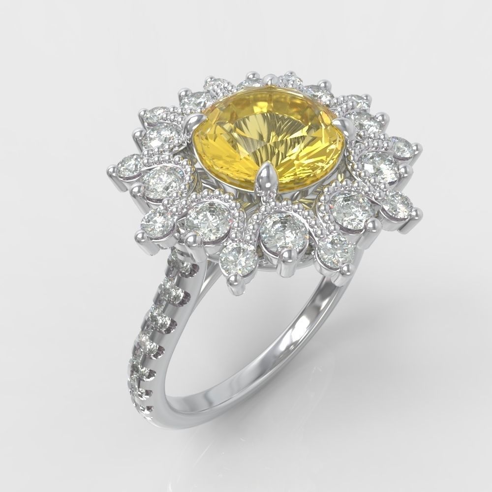 flower ring jewelry diamond engagement gem rings 3D print model - Mito3D