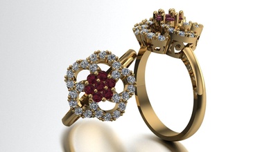 fleur bague or argent mode brillant mariage engagement diamant gemme bijou bijoux rubis anneaux 3d print model - Mito3D