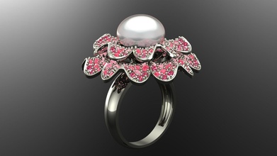 fleur bague or argent mode brillant mariage engagement diamant gemme bijou bijoux rubis anneaux adolescent perle 3d print model - Mito3D