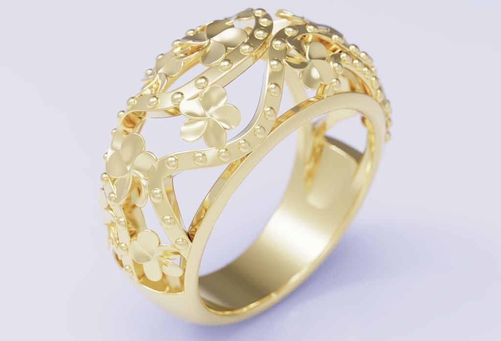 flor anillo diamantes vidriado contemporáneo arte joya madelis plata oro moda brillante joyería rubí diamante belleza anillos 3D print model - Mito3D