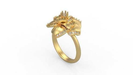 Blume Ring 004 Gold Juwel Schmuck Silber druckbar Diamant Frau Mode Hochzeit Solitär Saphir Rubin Liebe Ringe 3d print model - Mito3D