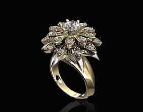 flower ring gemstones jewelry 3d brilliant gem gold platinum printable rings silver sterling stl women rose jewel fashion beauty diamant stylish 3d print model - Mito3D