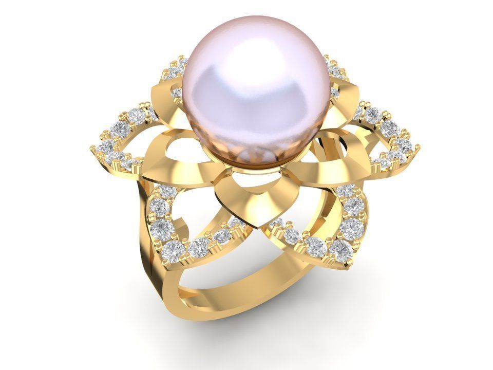 perle diamant lotus fleur femmes bague 1389 bijoux mode femme anneaux conception 3D print model - Mito3D