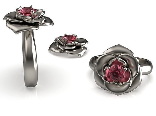 flower ring r 40 rose jewelry rhino gem colour plant flora silver nature jewel bud rings 3dprint lotus engagement 5mm violet 3d print model - Mito3D