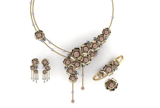 fiore impostato gioielleria imposta oro squillare stampabile braccialetto brillante nozze moda bellezza orecchino gioiello abbigliamento 3d print model - Mito3D