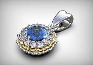 fiore stile halo ciondolo gioielli due toni del gemma diamante brillante oro stampabile argento cesto la galleria ciondoli 3d print model - Mito3D