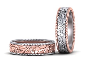 flower wedding band engraved flowers design 3dmodel floral ring jewelry match rings nature usa canada europe uk israel 3dprinting cad knot rope 3d print model - Mito3D