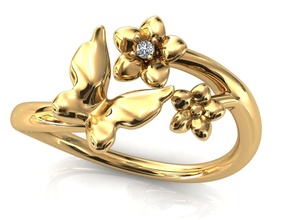 flores borboleta anel ouro joalheria imprimível diamante jóias jóia noivado roupa brilhante moda beleza flor natureza rubi diamantado argolas 3d print model - Mito3D
