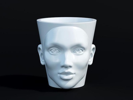 flowers pot face cup decor penal glassful wedding interior vase pen holder printable room container woman head house 3d print model - Mito3D