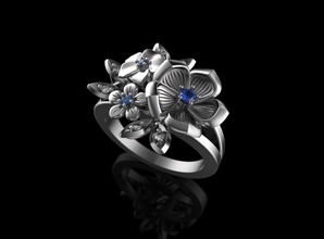 flowers ring gemstones jewelry gem diamond gold flower gemstone silver saphire rings 3d print model - Mito3D