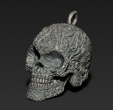 flores cráneo llavero joyería joya oro plata imprimible moda motociclista baratija encanto colgante pendiente zbrush esqueleto esculpir 3dprint arte escultura humano cabeza 3d print model - Mito3D